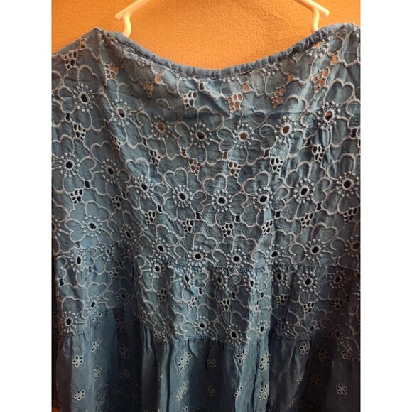 Johnny Was Eyelet Blue Tunic Top Mini Dress Boho Cottagecore Farmhouse Size XS - Picture 8 of 9
